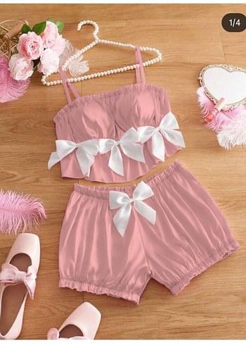 Bordo Saten Mini İkili Pijama Takımı - Görsel 9