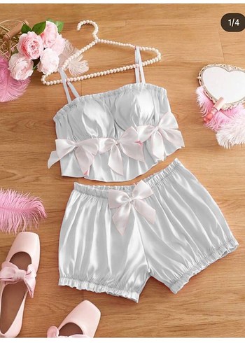 Bordo Saten Mini İkili Pijama Takımı - Görsel 5