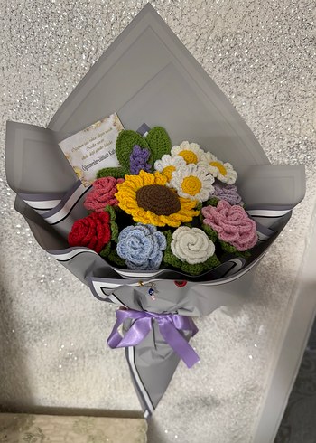 El Örgüsü Renkli Çiçek Buketi - Görsel 6