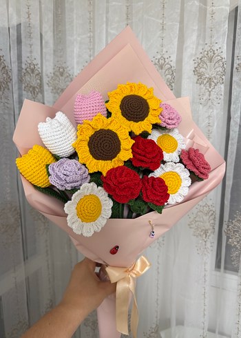 El Örgüsü Renkli Çiçek Buketi - Görsel 2