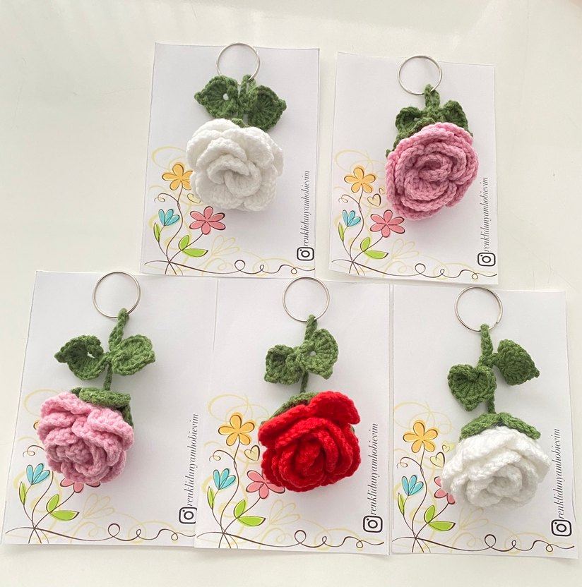 Örgü Gül Anahtarlık - Görsel 5