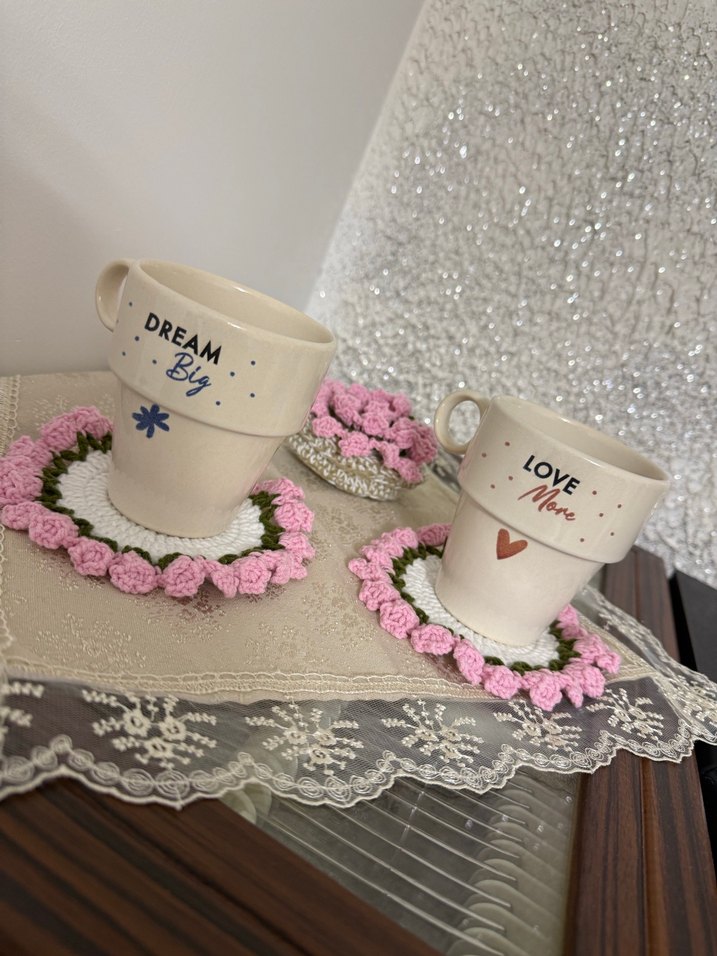 Örgü sepetinde 3 lü bardak altlığı - Görsel 4