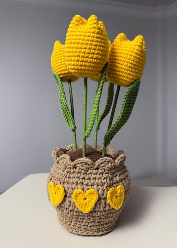 El Örgüsü saksıda 4 adet sarı lale - Görsel 3