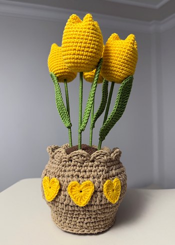 El Örgüsü saksıda 4 adet sarı lale - Görsel 2