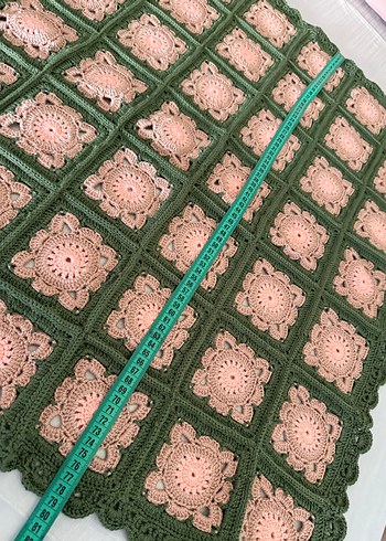 Pembe ve yeşil el örgüsü battaniye - Görsel 2