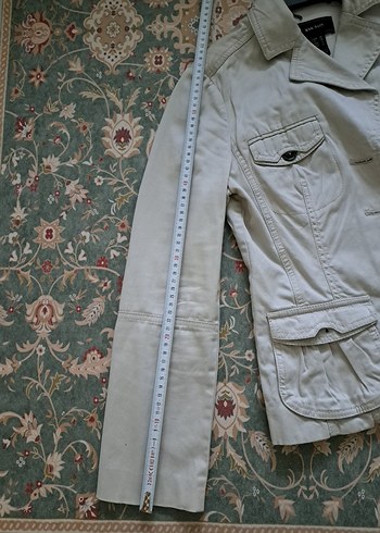 Düğmeli Bej Keten Kadın Ceket - Görsel 4