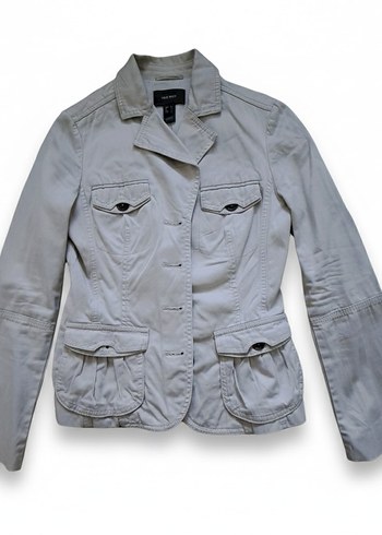 Düğmeli Bej Keten Kadın Ceket - Görsel 2