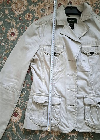 Düğmeli Bej Keten Kadın Ceket - Görsel 5