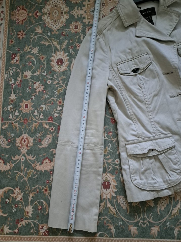 Düğmeli Bej Keten Kadın Ceket - Görsel 4