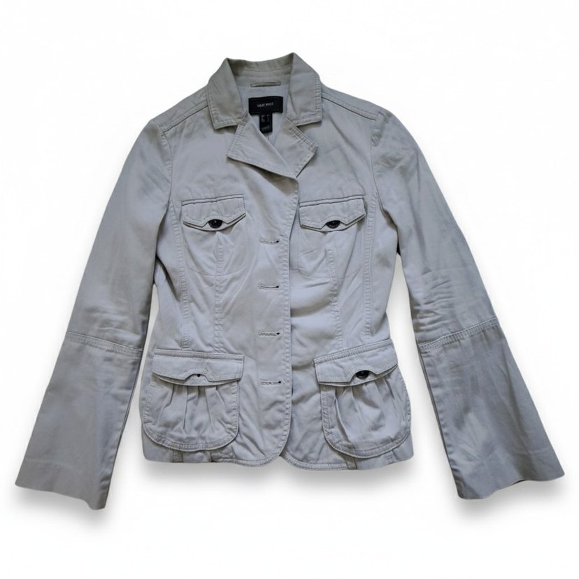 Düğmeli Bej Keten Kadın Ceket - Görsel 2