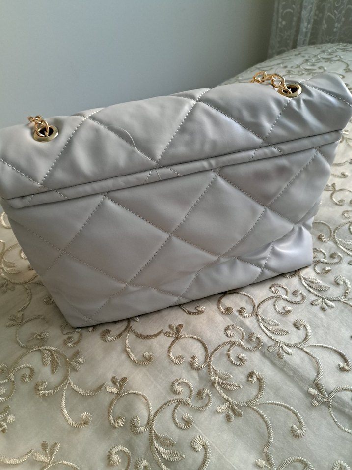 Zincir Detaylı Gri Deri Kadın Çanta - Görsel 2