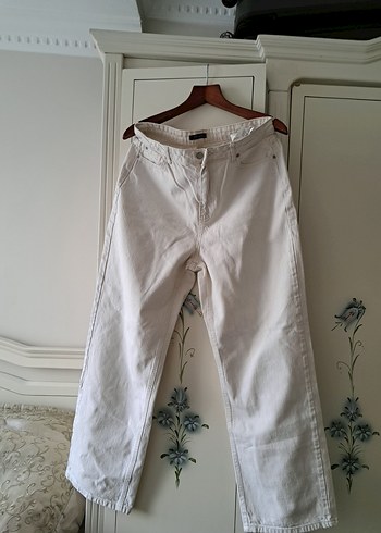 Kadın Beyaz Pamuklu Rahat Kesim Kumaş Pantolon - Görsel 5