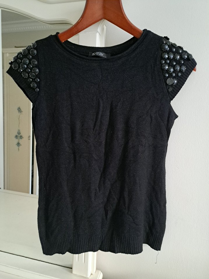 Düğmeli Siyah Kadın Triko Süveter - Görsel 2