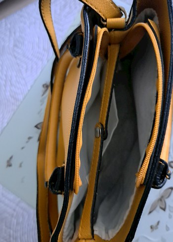 Sarı Deri Kadın Çanta Fermuarlı - Görsel 6