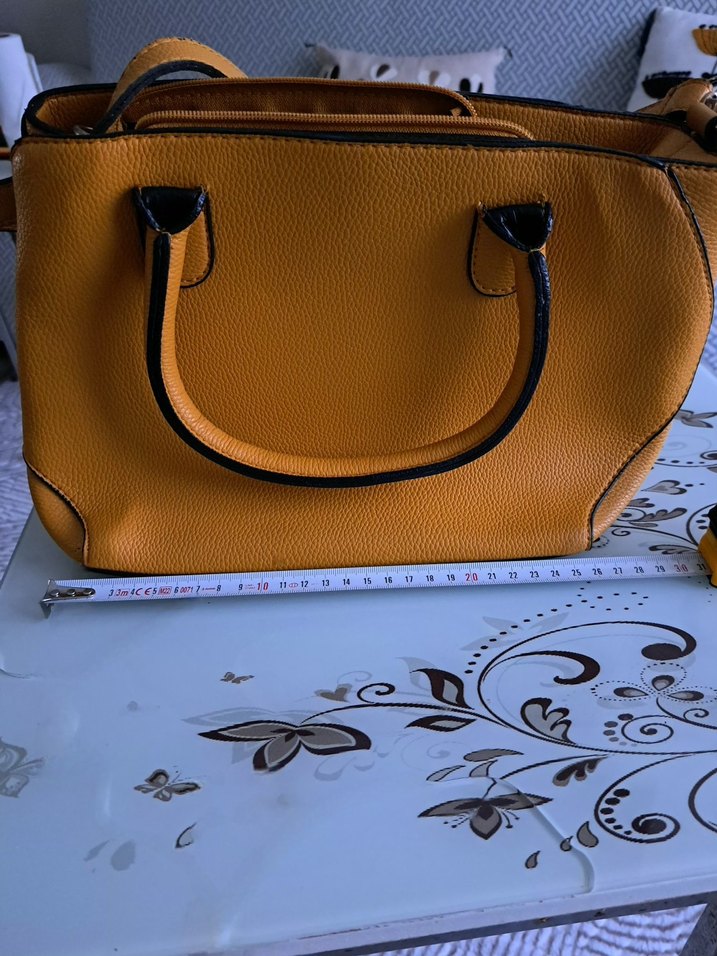 Sarı Deri Kadın Çanta Fermuarlı - Görsel 4