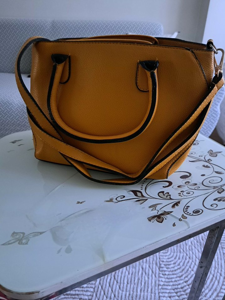 Sarı Deri Kadın Çanta Fermuarlı - Görsel 2