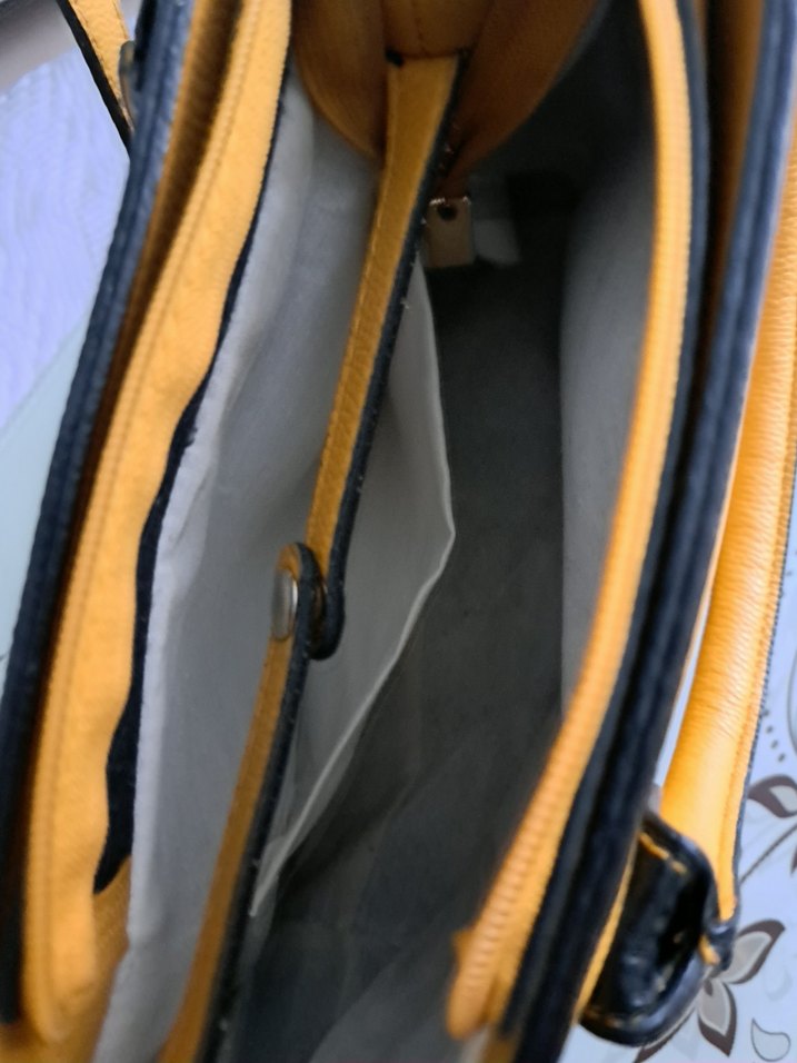 Sarı Deri Kadın Çanta Fermuarlı - Görsel 5