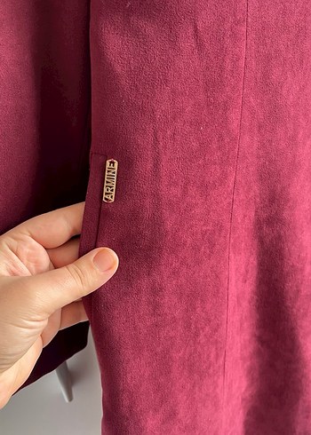 Bordo Süet Düğmeli Uzun Hamile Kabanı - Görsel 3