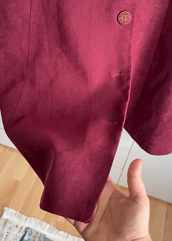 Bordo Süet Düğmeli Uzun Hamile Kabanı - Görsel 4