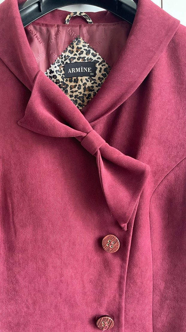 Bordo Süet Düğmeli Uzun Hamile Kabanı - Görsel 2