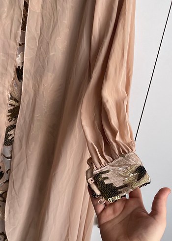 Bej İşlemeli Vintage Uzun Abiye Elbise - Görsel 4