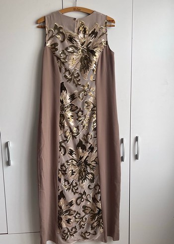 Bej İşlemeli Vintage Uzun Abiye Elbise - Görsel 2