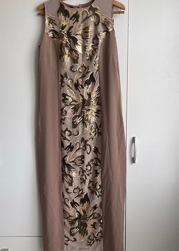 Bej İşlemeli Vintage Uzun Abiye Elbise - Görsel 3