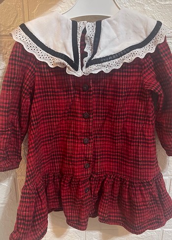 Kız Çocuk Kırmızı Ekoseli Fırfırlı Elbise - Görsel 5