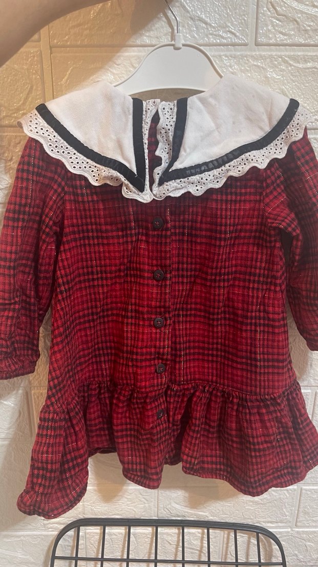 Kız Çocuk Kırmızı Ekoseli Fırfırlı Elbise - Görsel 5