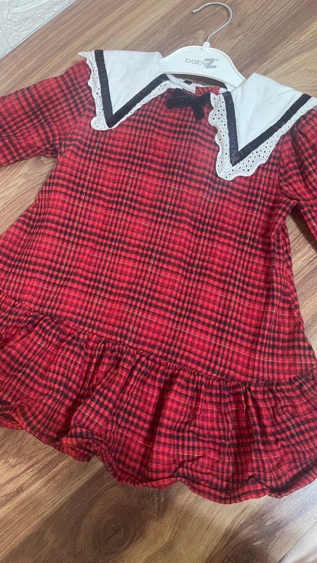 Kız Çocuk Kırmızı Ekoseli Fırfırlı Elbise - Görsel 2