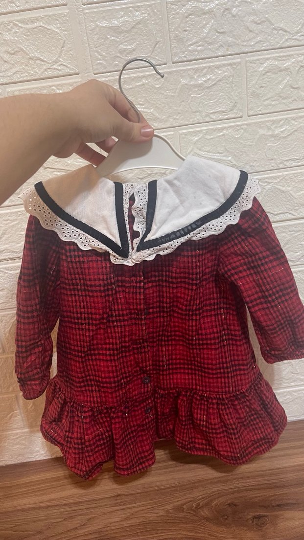 Kız Çocuk Kırmızı Ekoseli Fırfırlı Elbise - Görsel 4