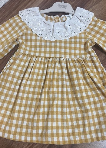 Uzun Kollu Bej Kız Elbise Fırfırlı Yaka - Görsel 2