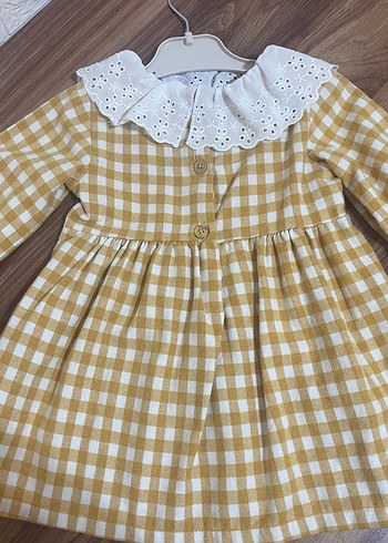 Uzun Kollu Bej Kız Elbise Fırfırlı Yaka - Görsel 3