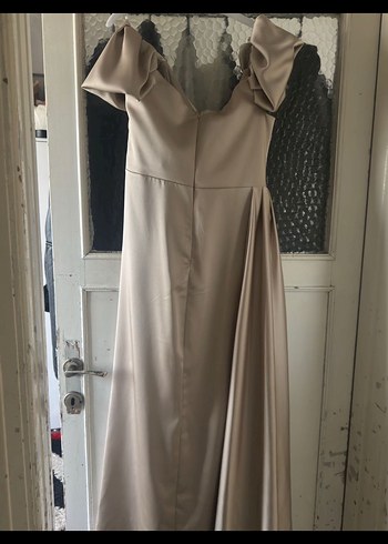 Bej Drapeli Uzun Abiye Elbise - Görsel 2