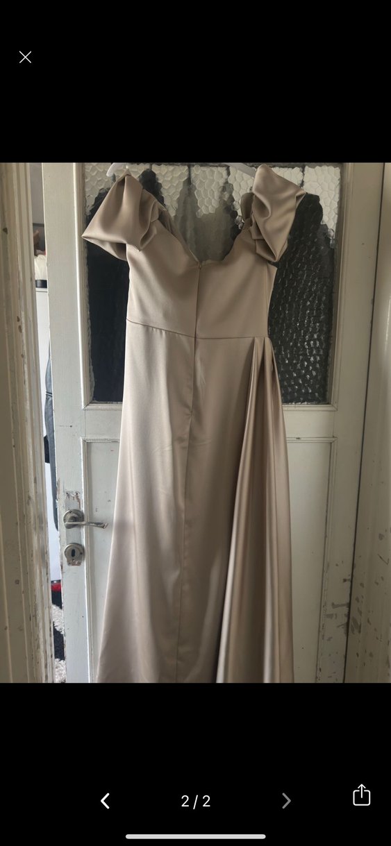 Bej Drapeli Uzun Abiye Elbise - Görsel 2