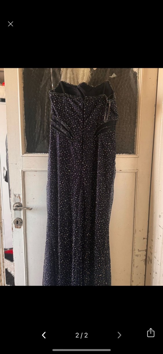 Uzun Lacivert Drapeli Straplez Abiye Elbise - Görsel 2