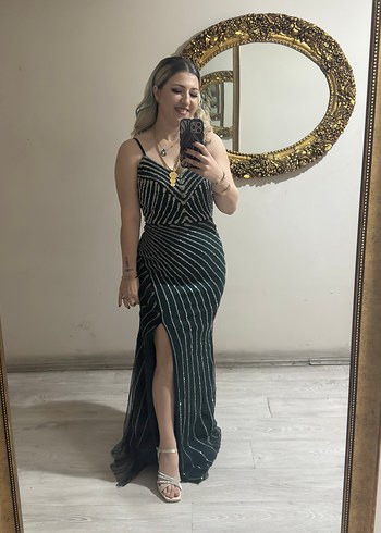 Siyah Parlak Zebra Desenli Uzun Abiye Elbise - Görsel 3