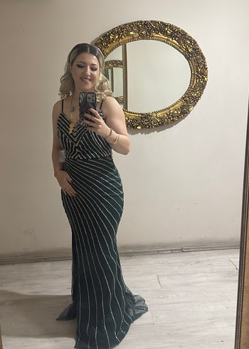 Siyah Parlak Zebra Desenli Uzun Abiye Elbise - Görsel 2