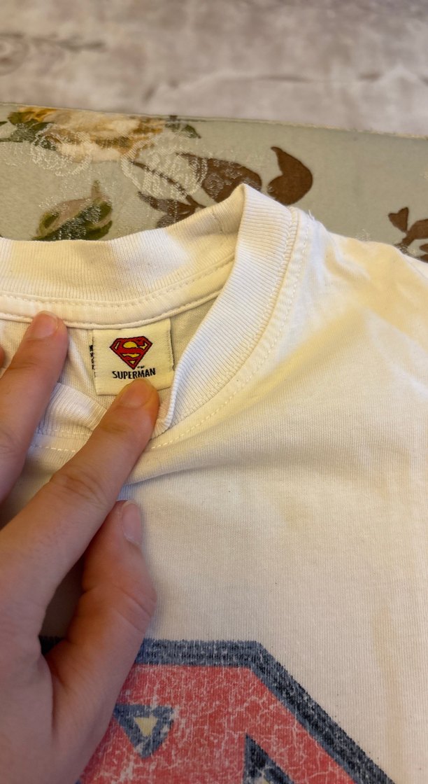 Baskılı Beyaz Superman Tişörtü, Kısa Kollu - Görsel 3