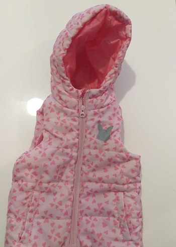 Kız Çocuk Kapüşonlu Pembe Desenli Yelek - Görsel 2