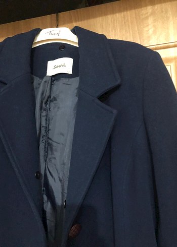 Seçil Lacivert Vatkalı Uzun Kaşe Kaban - Görsel 5