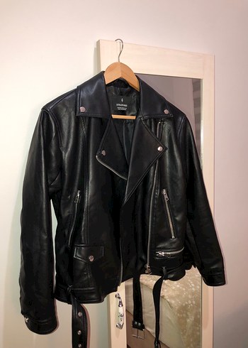 Stradivarius Kadın BikerDeri Ceket Siyah - Görsel 6