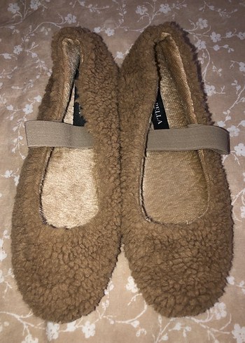 Fambella Bej Kürklü Peluş Kadın Günlük Ev Babeti - Görsel 2