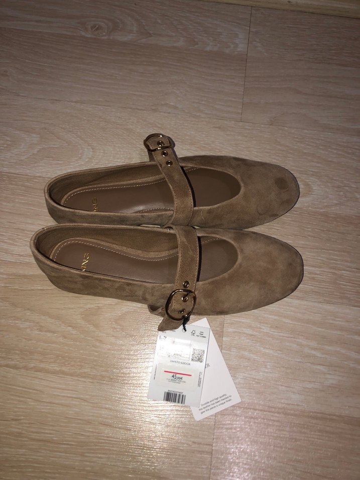 MANGO Bej Süet Tokalı Kadın Babet 36 - Görsel 5