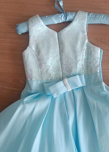 Mavi V Yaka Kız Çocuk Elbise - Görsel 2