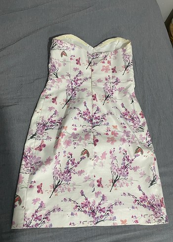 Pembe Straplez Çiçekli Midi Elbise - Görsel 3