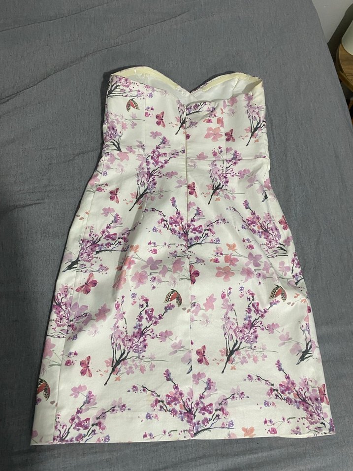 Pembe Straplez Çiçekli Midi Elbise - Görsel 3