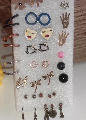 Kadın Çoklu Mini Nakışlı Küpe Seti - Görsel 3