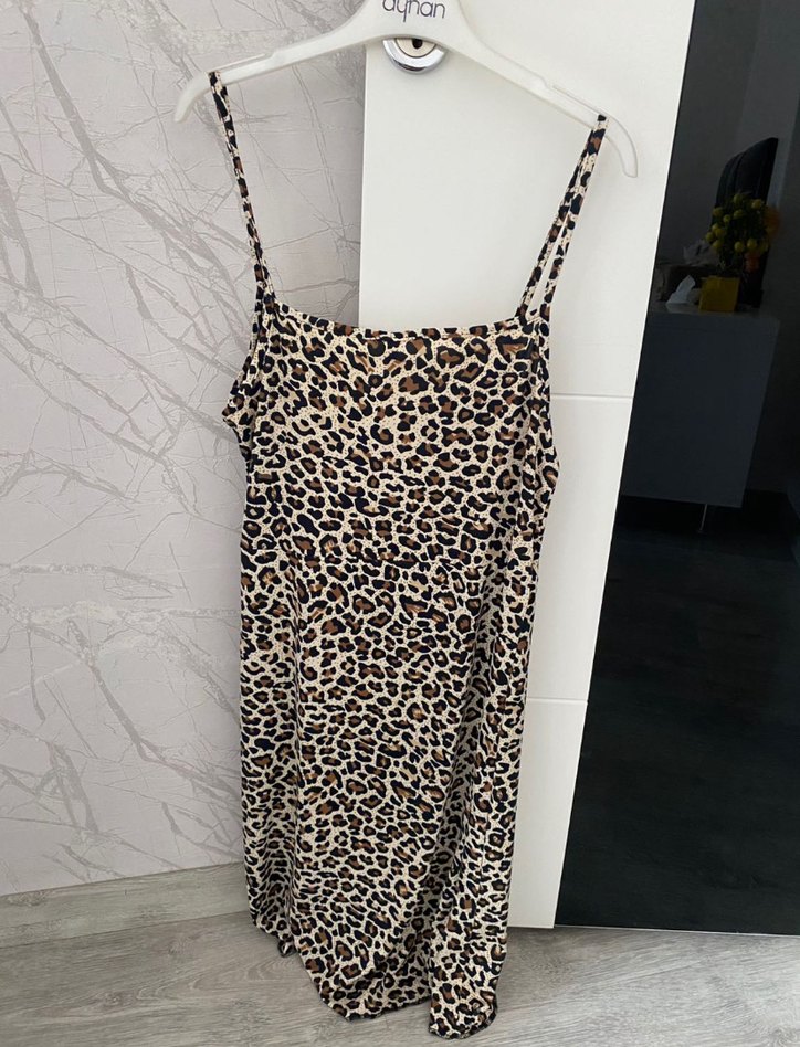 Leopar Desenli Mini Elbise - Görsel 3