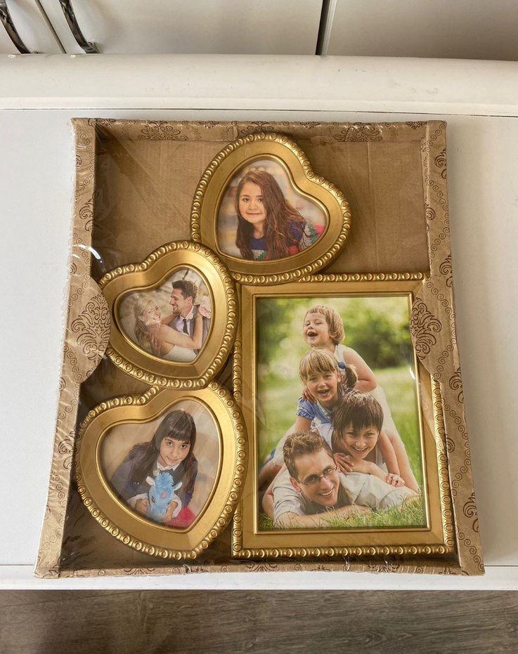 Altın Renkli Kalp ve Dikdörtgen Çerçeve - Görsel 5